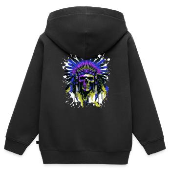 Apache Totenkopf Indianer Bunt - Kinder Premium Organic Zip Hoodie - Schwarz - Hinten - AI Model Kid Male (0cm)