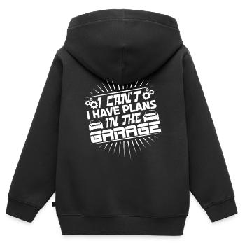 Ich kann nicht, ich habe Projekte in der Garage. - Kinder Premium Organic Zip Hoodie - Schwarz - Hinten - AI Model Kid Male (0cm)
