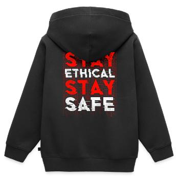 Ethical Hacker Stay Ethical Stay Safe - Kinder Premium Organic Zip Hoodie - Schwarz - Hinten - AI Model Kid Male (0cm)
