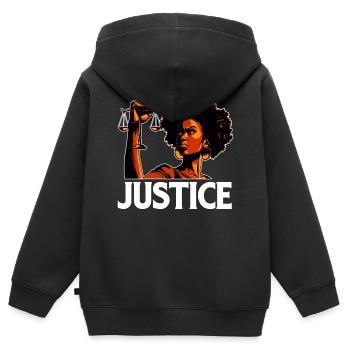 Gerechtigkeit - Kinder Premium Organic Zip Hoodie - Schwarz - Hinten - AI Model Kid Male (0cm)