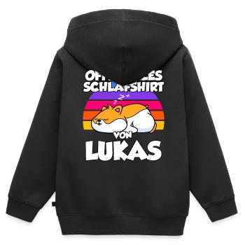 Offizielles Schlafshirt Von Lukas - Kinder Premium Organic Zip Hoodie - Schwarz - Hinten - AI Model Kid Male (0cm)