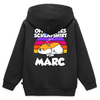 Offizielles Schlafshirt Von Marc - Kinder Premium Organic Zip Hoodie - Schwarz - Hinten - AI Model Kid Male (0cm)