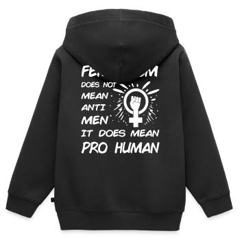 Feminismus bedeutet nicht gegen Männer, es bedeutet menschlich - Kinder Premium Organic Zip Hoodie - Schwarz - Hinten - AI Model Kid Male (0cm)