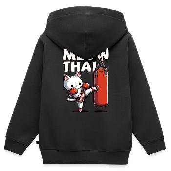 Muay Thai Boxing, Thai Boxing Kickboxen Meow Thai - Kinder Premium Organic Zip Hoodie - Schwarz - Hinten - AI Model Kid Male (0cm)