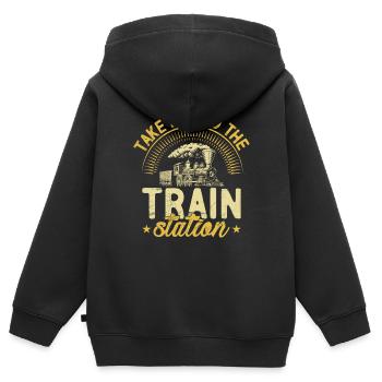 Emmenez-le à la gare de Train Lover - Sweat Premium à capuche zippé enfant bio - noir - Dos - AI Model Kid Male (0cm)