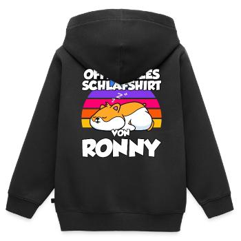 Offizielles Schlafshirt Von Ronny - Kinder Premium Organic Zip Hoodie - Schwarz - Hinten - AI Model Kid Male (0cm)