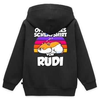 Offizielles Schlafshirt Von Rudi - Kinder Premium Organic Zip Hoodie - Schwarz - Hinten - AI Model Kid Male (0cm)