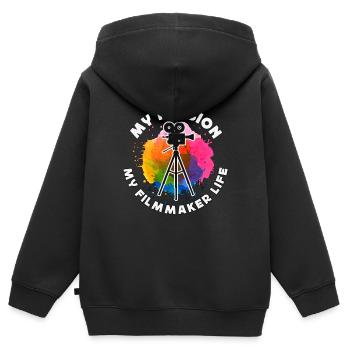 Cinéaste Ma Passion Mon Métier de Cinéaste Réalisation de films - Sweat Premium à capuche zippé enfant bio - noir - Dos - AI Model Kid Male (0cm)