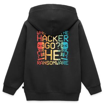 Where Did The Hacker Go? He Ransomware - Kinder Premium Organic Zip Hoodie - Schwarz - Hinten - AI Model Kid Male (0cm)