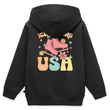 Patriotischer Schlittschuhläufer Eiskunstlauf - Kinder Premium Organic Zip Hoodie - Schwarz - Hinten - AI Model Kid Male (0cm)