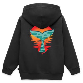 Océan coucher de soleil poisson salutation aileron de requin Ahoy - Sweat Premium à capuche zippé enfant bio - noir - Dos - AI Model Kid Male (0cm)