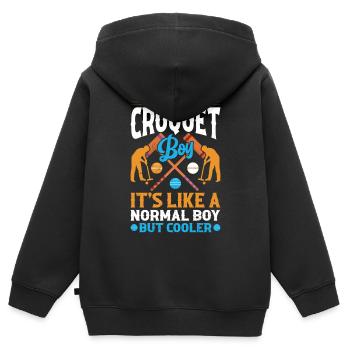 Joueur de croquet garçon Croquet garçon - Sweat Premium à capuche zippé enfant bio - noir - Dos - AI Model Kid Male (0cm)