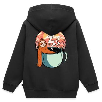 Faultier Entspannung Tee Kaffee Pause Urlaubsreif - Kinder Premium Organic Zip Hoodie - Schwarz - Hinten - AI Model Kid Male (0cm)