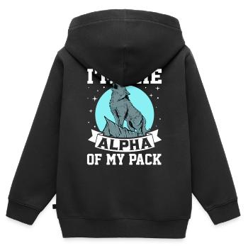 Drôle de loup mâle alpha - Sweat Premium à capuche zippé enfant bio - noir - Dos - AI Model Kid Male (0cm)