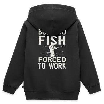Born to Fish, Forced to Work Angeln Fischen Spruch - Kinder Premium Organic Zip Hoodie - Schwarz - Hinten - AI Model Kid Male (0cm)