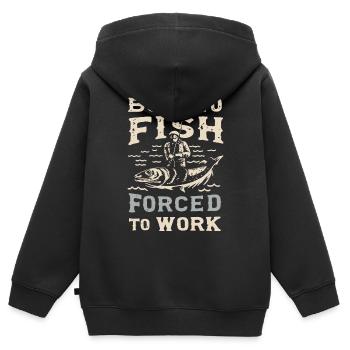Born to Fish, Forced to Work Angeln Fischen Spruch - Kinder Premium Organic Zip Hoodie - Schwarz - Hinten - AI Model Kid Male (0cm)