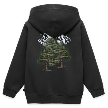 Wilderness, Mountains, Nature, Forest, Pines, Firs, Trees - Kids Premium Organic Zip-up Hoodie - black - Back - AI Model Kid Male (0cm)