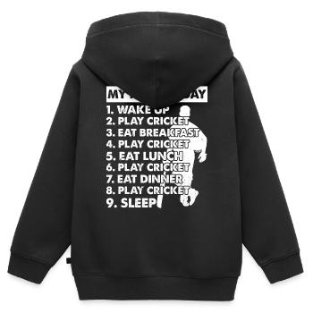 Plan de jour de cricket Joueur de cricket Cricket - Sweat Premium à capuche zippé enfant bio - noir - Dos - AI Model Kid Male (0cm)