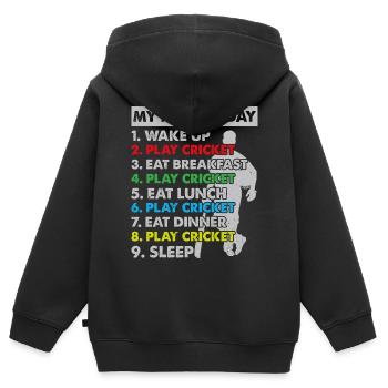 Joueur de cricket Cricket Plan de la journée de cricket - Sweat Premium à capuche zippé enfant bio - noir - Dos - AI Model Kid Male (0cm)