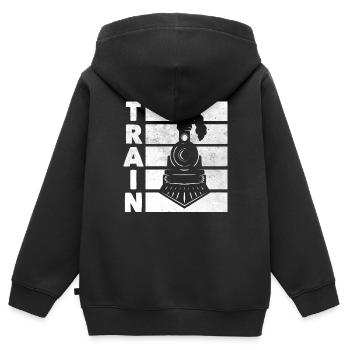 Train - Sweat Premium à capuche zippé enfant bio - noir - Dos - AI Model Kid Male (0cm)