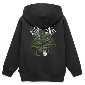 Alps, Bunny, Winter, Snowfall, Christmas, Rabbit - Kids Premium Organic Zip-up Hoodie - black - Back - AI Model Kid Male (0cm)