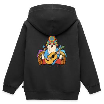 Hippie Wichtel Zwerg Pilze Musik Musiker Gitarre - Kinder Premium Organic Zip Hoodie - Schwarz - Hinten - AI Model Kid Male (0cm)