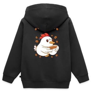 Pause-café Caféine Poulet Petit-déjeuner Early Bird - Sweat Premium à capuche zippé enfant bio - noir - Dos - AI Model Kid Male (0cm)