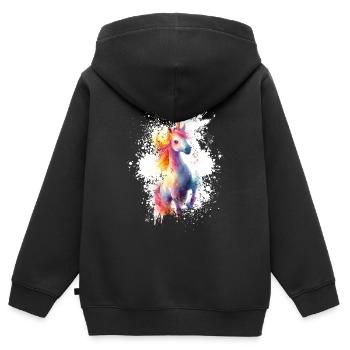Licorne créatures mythiques - Sweat Premium à capuche zippé enfant bio - noir - Dos - AI Model Kid Male (0cm)
