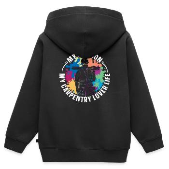 Amoureux de la menuiserie Ma passion Ma menuiserie Menuisier - Sweat Premium à capuche zippé enfant bio - noir - Dos - AI Model Kid Male (0cm)