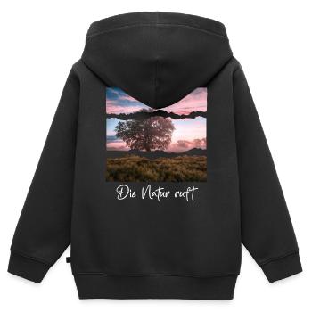 La nature vous appelle - Sweat Premium à capuche zippé enfant bio - noir - Dos - AI Model Kid Male (0cm)