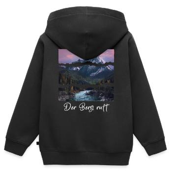La montagne vous appelle - Sweat Premium à capuche zippé enfant bio - noir - Dos - AI Model Kid Male (0cm)