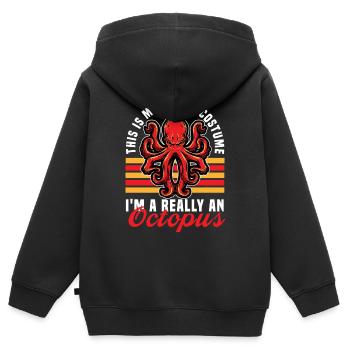 Pieuvre - Sweat Premium à capuche zippé enfant bio - noir - Dos - AI Model Kid Male (0cm)