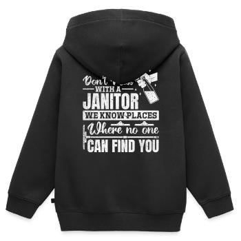 Ne plaisantez pas avec un concierge - Funny Janitor - Sweat Premium à capuche zippé enfant bio - noir - Dos - AI Model Kid Male (0cm)