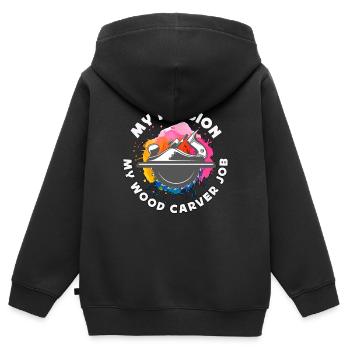 Sculpteur sur bois Ma Passion Mon Travail de Sculpteur Sur Bois Sculpture - Sweat Premium à capuche zippé enfant bio - noir - Dos - AI Model Kid Male (0cm)