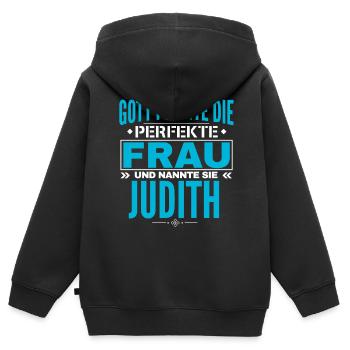Judith Name Design - Kinder Premium Organic Zip Hoodie - Schwarz - Hinten - AI Model Kid Male (0cm)