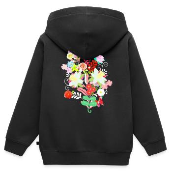 fleurs hongroises, rose, vigne, fleur, bouquet - Sweat Premium à capuche zippé enfant bio - noir - Dos - AI Model Kid Male (0cm)