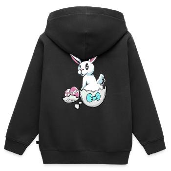 Pâques lapin coquille d’oeuf oeufs oeufs de Pâques oeufs d’enfant oeuf - Sweat Premium à capuche zippé enfant bio - noir - Dos - AI Model Kid Male (0cm)