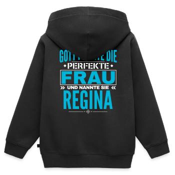 Regina Name Design - Kinder Premium Organic Zip Hoodie - Schwarz - Hinten - AI Model Kid Male (0cm)
