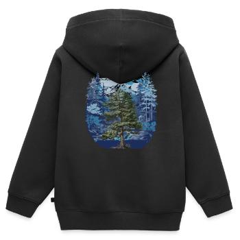 Baum Wald Natur Wildnis Laubbaum Tanne Kiefern - Kinder Premium Organic Zip Hoodie - Schwarz - Hinten - AI Model Kid Male (0cm)