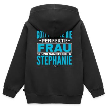 Conception de nom de Stéphanie - Sweat Premium à capuche zippé enfant bio - noir - Dos - AI Model Kid Male (0cm)
