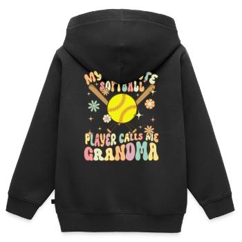 Softball-Oma - Kinder Premium Organic Zip Hoodie - Schwarz - Hinten - AI Model Kid Male (0cm)