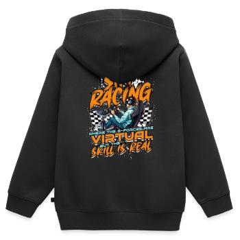 Sim Racing Where The G-Forces Are Virtual - Kinder Premium Organic Zip Hoodie - Schwarz - Hinten - AI Model Kid Male (0cm)