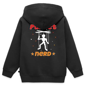 Marionnettiste, marionnettiste, marionnette, ventriloque - Sweat Premium à capuche zippé enfant bio - noir - Dos - AI Model Kid Male (0cm)