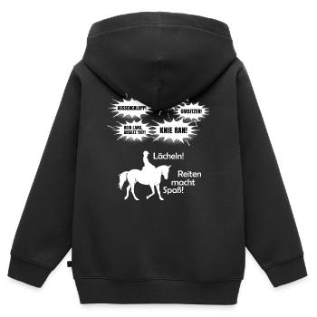 Reiten macht Spaß! Reitlehrer Kommandos - Kinder Premium Organic Zip Hoodie - Schwarz - Hinten - AI Model Kid Male (0cm)