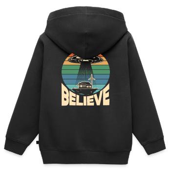 Cadeau de soucoupe volante rétro - Sweat Premium à capuche zippé enfant bio - noir - Dos - AI Model Kid Male (0cm)