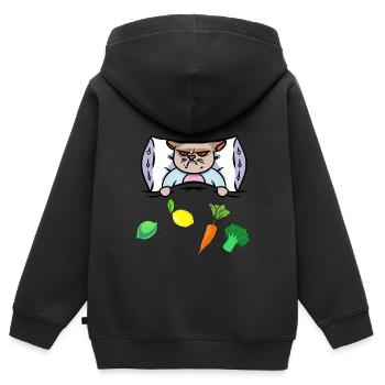 Chat Grippe Lit Vitamines Santé Malade - Sweat Premium à capuche zippé enfant bio - noir - Dos - AI Model Kid Male (0cm)
