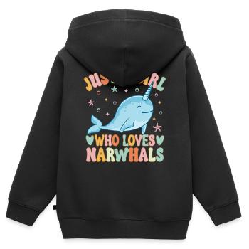 Narwhal Girl Narwhal Lover - Kinder Premium Organic Zip Hoodie - Schwarz - Hinten - AI Model Kid Male (0cm)
