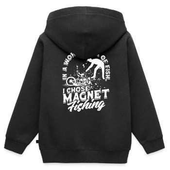 Pêche à l’aimant Pêche à l’aimant - Sweat Premium à capuche zippé enfant bio - noir - Dos - AI Model Kid Male (0cm)