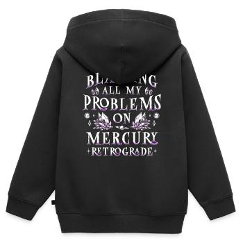 Astrologie rétrograde de Mercure - Sweat Premium à capuche zippé enfant bio - noir - Dos - AI Model Kid Male (0cm)