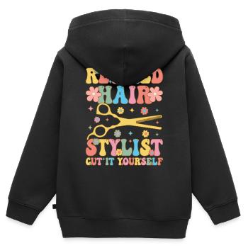 Coiffeur Groovy - Sweat Premium à capuche zippé enfant bio - noir - Dos - AI Model Kid Male (0cm)